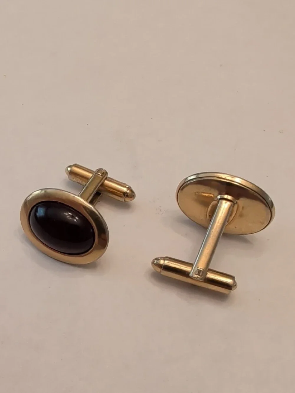 Vintage Gold-Tone Cufflinks with Dark Red Center